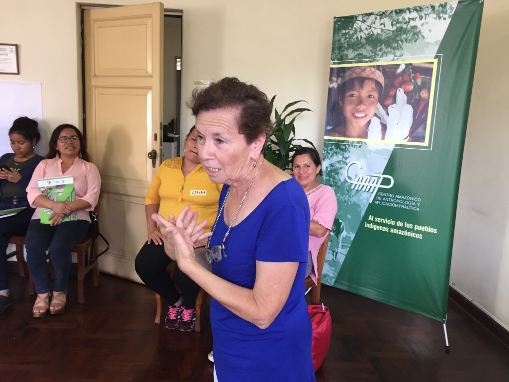Laura Vargas informó y dialogó con mujeres de diferentes pueblos amazónicos durante el encuentro 'Mujeres Amazónicas: Rumbo al Sínodo'. Foto: CAAAP