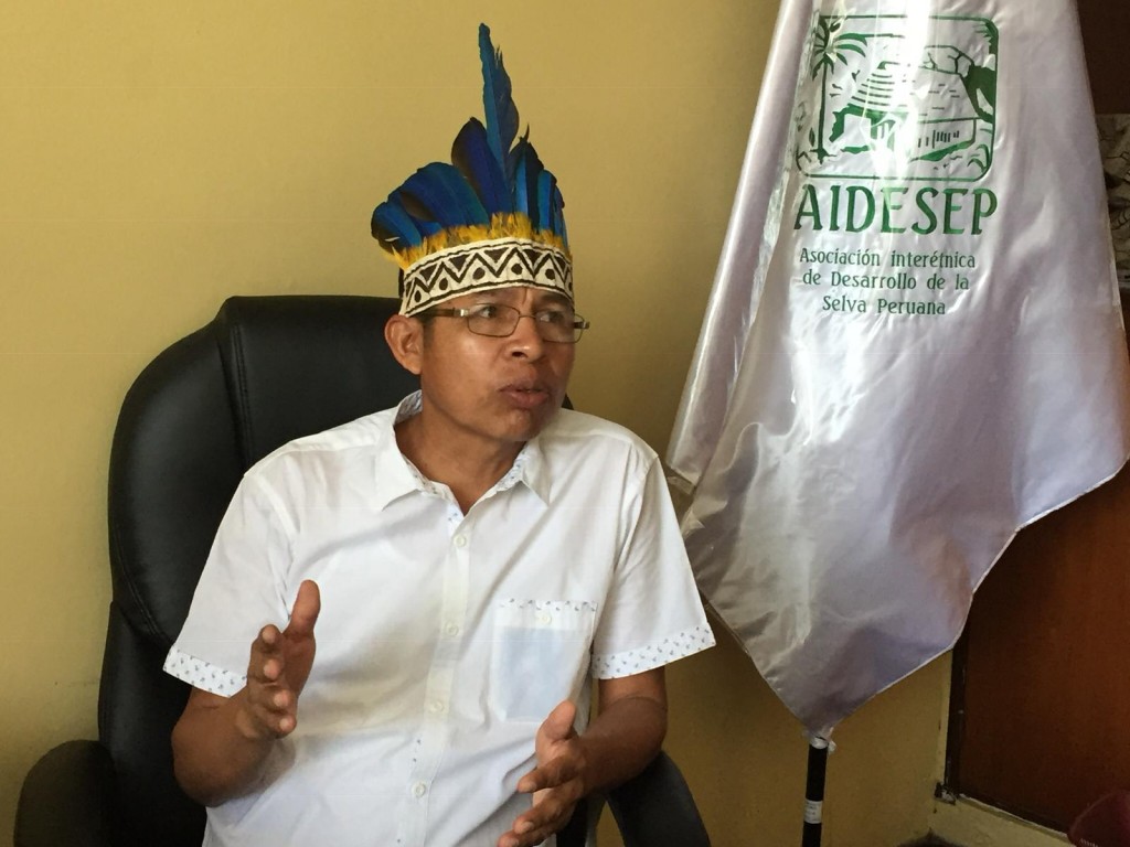 El líder Kichwa Richard Rubio, durante entrevista efectuada en la sede de AIDESEP en Lima. Foto: Beatriz García