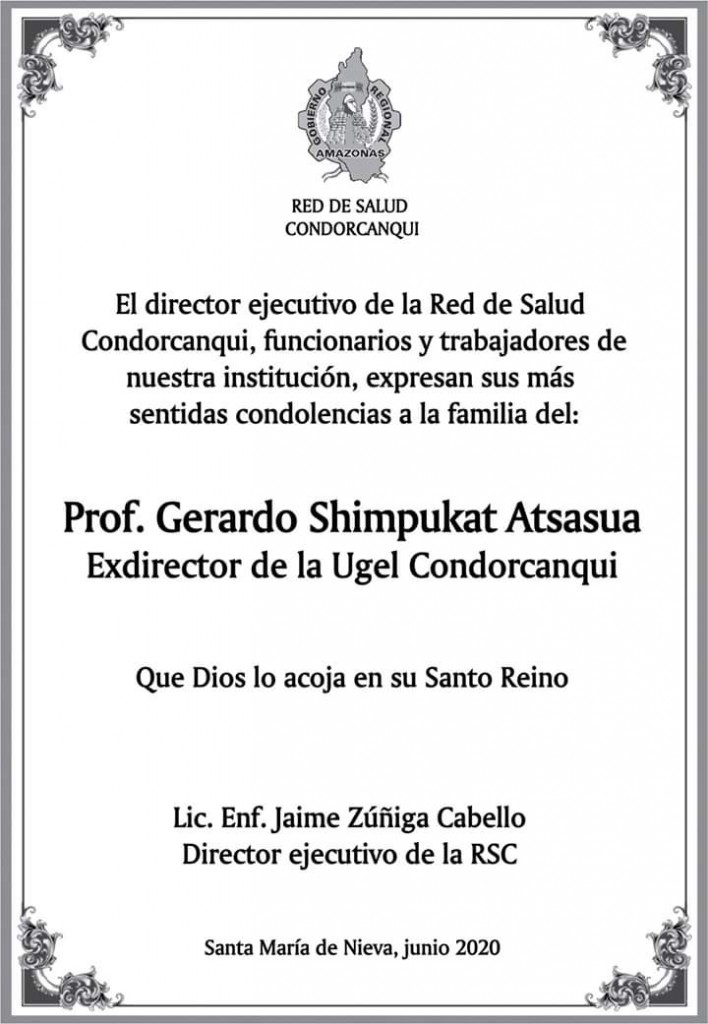 Condolencias tras la muerte del docente Gerardo Shimpukat.